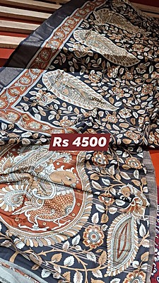 Jet Black Digital Print Pure Katan Silk