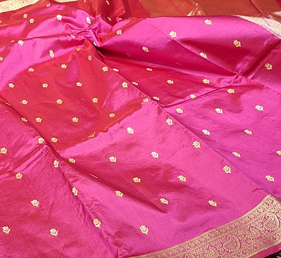 Rani Pink with Red Dual Tone No Zari Banarasi Saree Online