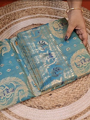 All over work sea green mustard dual tone Swarnachari with golden colour zari All over work sea green mustard dual tone Swarnachari with golden colour zari