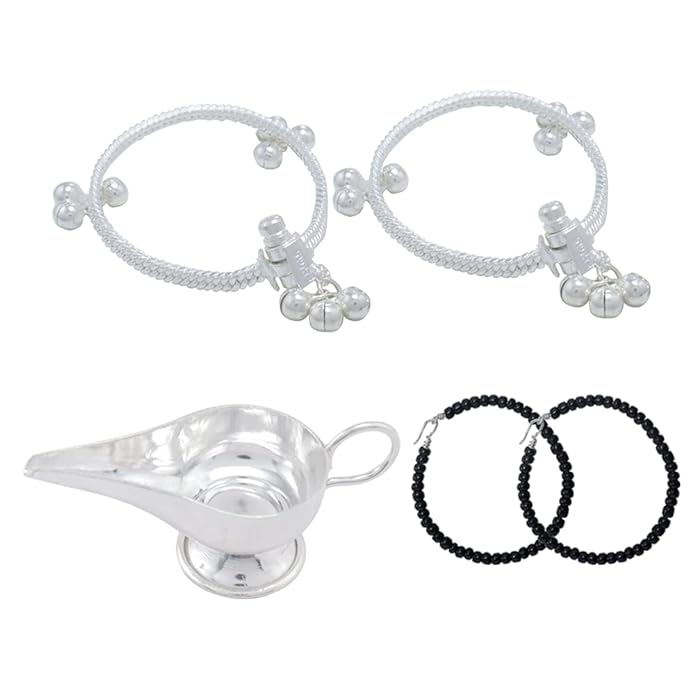 Sterling Silver Gift set for Born Babies(Anklet/Kolusu, Feeder/Paladai)