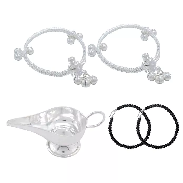 Sterling Silver Gift set for Born Babies(Anklet/Kolusu, Feeder/Paladai)