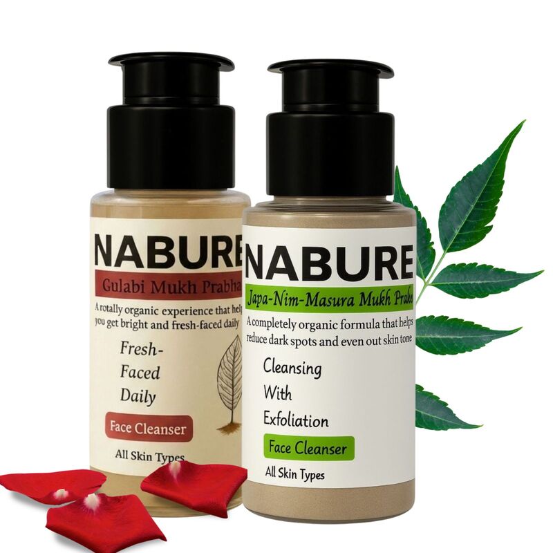 NABURE Gulabi Mukh Prabha & Japa Nim Masura Powder Cleanser for Brightening (Pack of 2, 28g Each)
