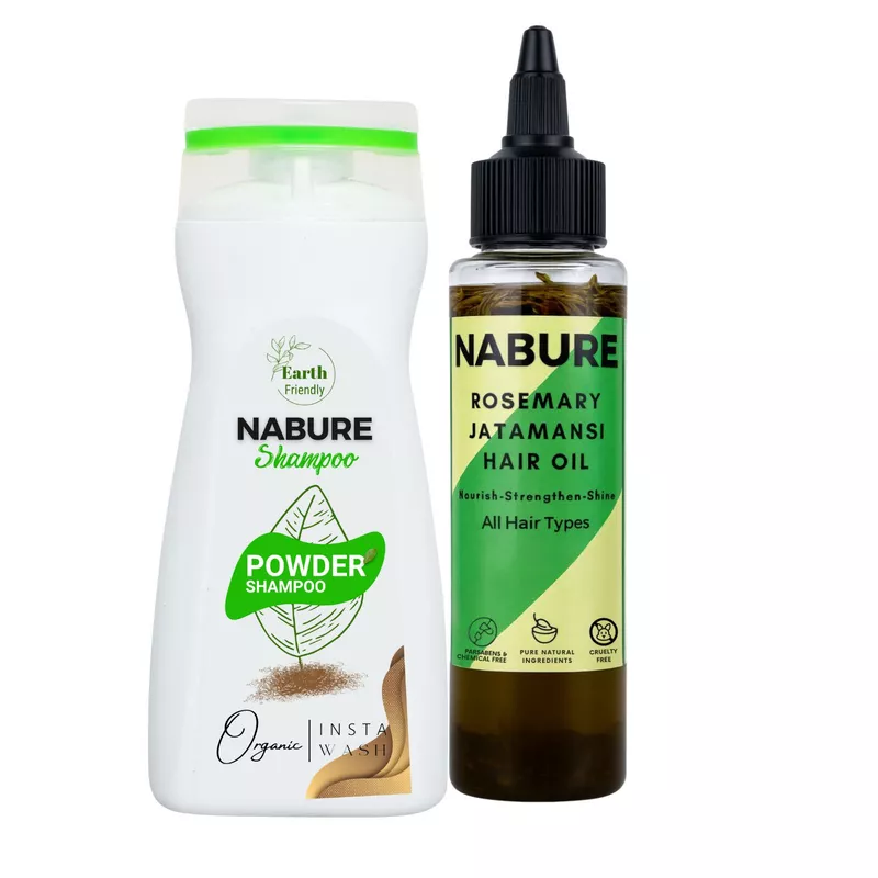 NABURE Rosemary Hair Care Combo – Rosemary Jatamansi Hair Oil & Powder to Foam Shampoo