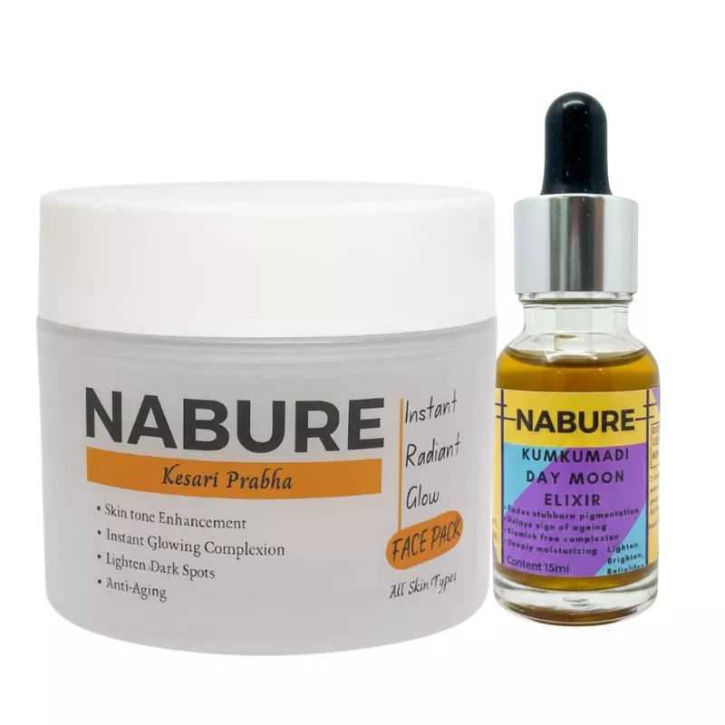 NABURE Kumkumadi Glow Ritual Combo – Kesari Prabha Face Pack & Kumkumadi Day Moon Elixir