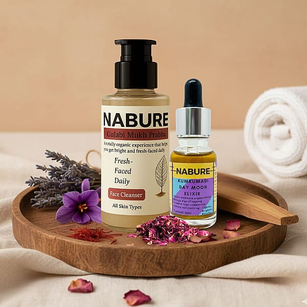 NABURE Daily Glow Combo – Gulabi Mukh Prabha Face Cleanser & Kumkumadi Day Moon Elixir