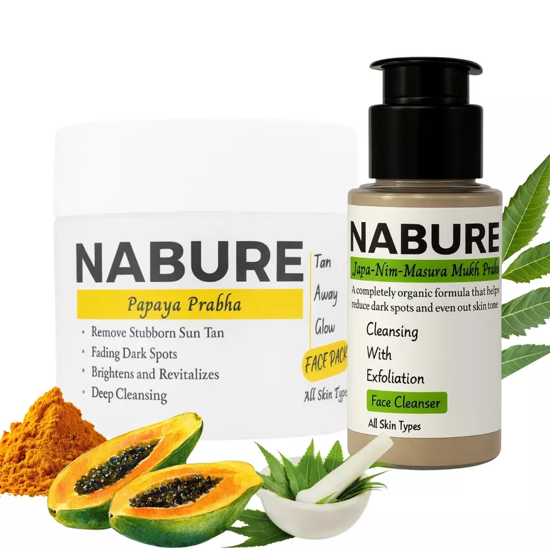 NABURE Skin Brightening Combo – Japa Nim Masura Mukh Prabha Face Cleanser & Papaya Prabha Face Pack