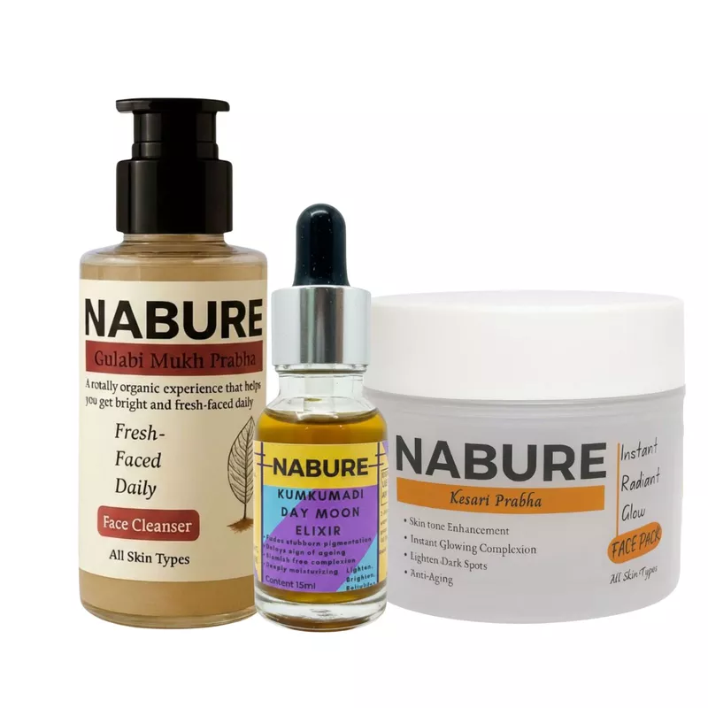 NABURE Glow Combo – Face Cleanser, Kesari Face Pack & Kumkumadi Elixir