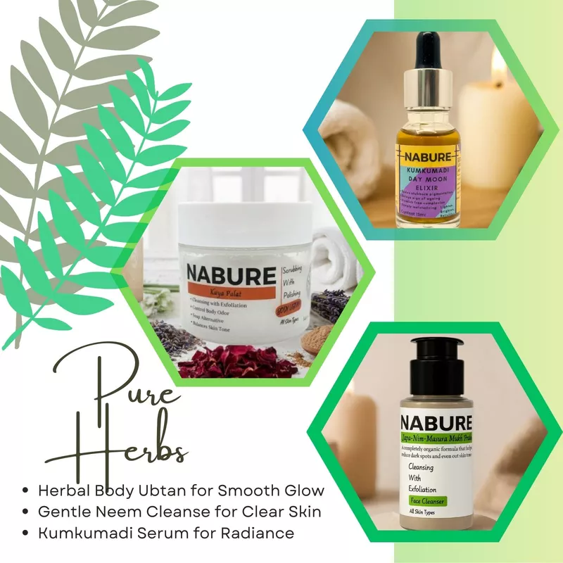 NABURE Herbal Glow Combo – Face Cleanser, Body Ubtan & Kumkumadi Elixir