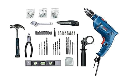 Bosch GSB 600 Corded Electric Impact Drill Kit, 600 W, 13 mm, 1.7 Kg, 3000 RPM, 1.4 Nm, Variable Speed, Forward/Reverse Rotation, Double Insulation, Improved Carbon Brush (100 Pc Kit) | Multicolor