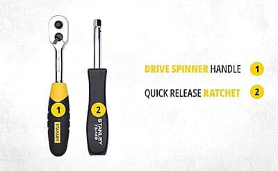STANLEY STMT72794 1/4'' Square Drive Metric Socket Set with Double Nickel Chromium Alloy (46-Pieces), YELLOW & BLACK