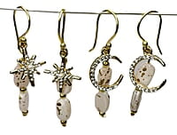 EELIKA set of 2 earrings in beige colored beads with golden charms || drop and dangle design || for office , parties and home
