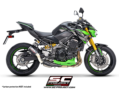 SC-Project CR-T Carbon Fibre Exhaust with Stoneguard Grid (WITHOUT Carbon Fibre Heat Protection) for Kawasaki Z900 2020-2024