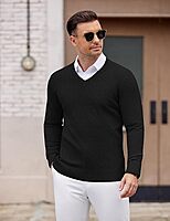 Men‘s V Neck Jumpers Knitted Sweaters, Slim Fit Pullover Long Sleeve Fall Winter Sweatshirts