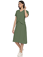 Womens Cotton Zipless Feeding Night Dress/Gown Claf Length, Feeding Coverup Pregnancy Dresses,Maternity Feeding Nighty Without Zip for Women,Easy Nursing & Breastfeeding SAGE GREEN