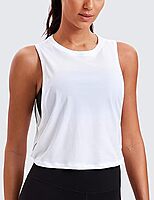Cotton Cropped Workout Tank Tops for Women - Sleeveless Sports Athletic Yoga Running Gym Crop Shirts White