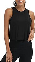 Workout Tops for Women Cropped Open Back Sleeveless Tank Tops Athletic Gym Yoga Shirts Loose Fit Black
