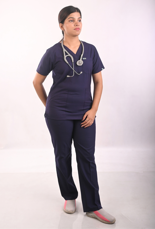 Ksvi Antibacterial Female V-Neck (Navy) Scrub Shirt Pant