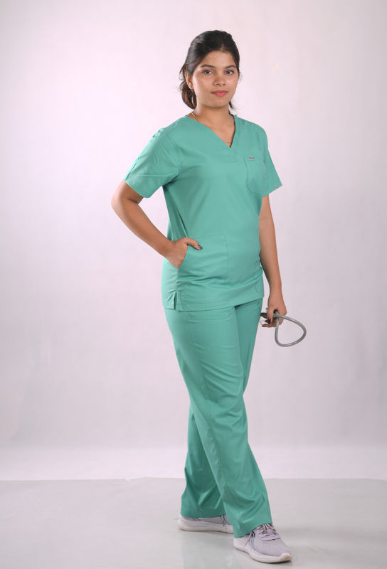Ksvi Antibacterial Female V-Neck (Sea Green) Scrub Shirt Pant