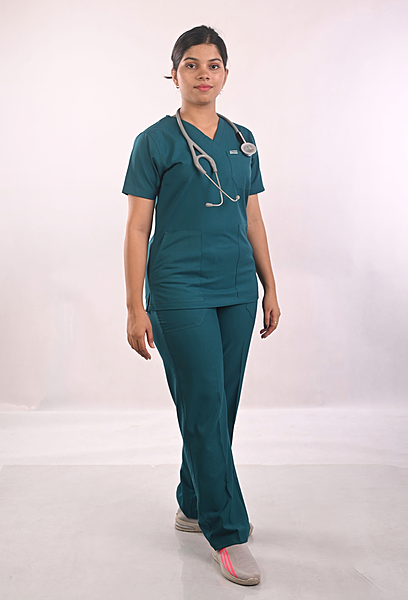 Ksvi Antibacterial Female V-Neck (Emerald Green ) Scrub Shirt Pant