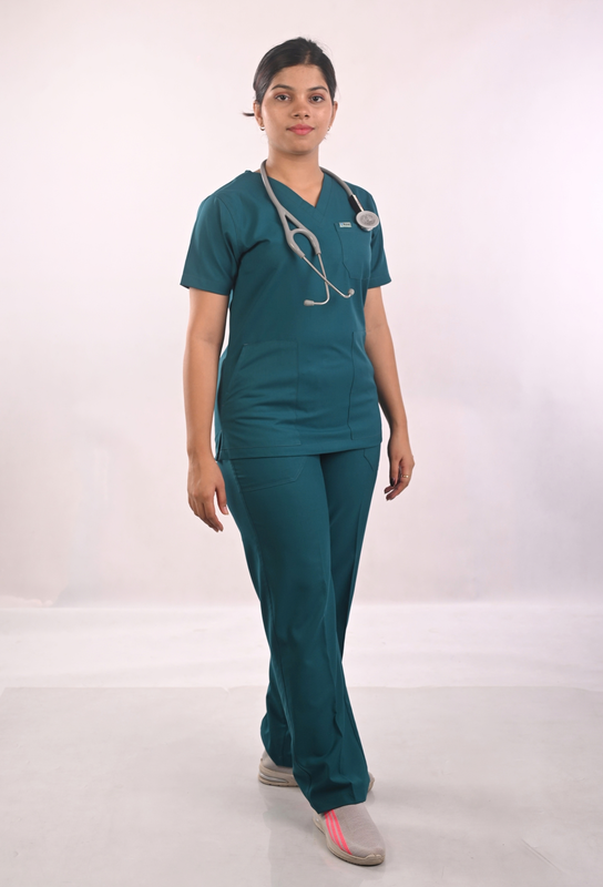 Ksvi Antibacterial Female V-Neck (Emerald Green ) Scrub Shirt Pant