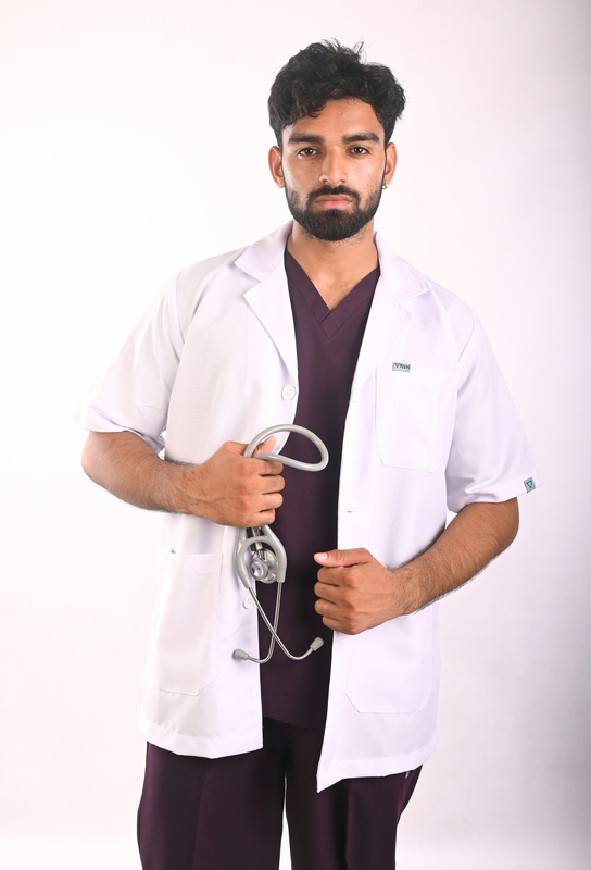 Male Half Sleeve Lab Coat White Premium Polyester 