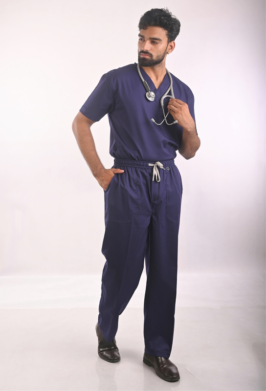 Ksvi Antibacterial Male V-Neck 2 Way Strech Scrub Shirt Pant (Navy)