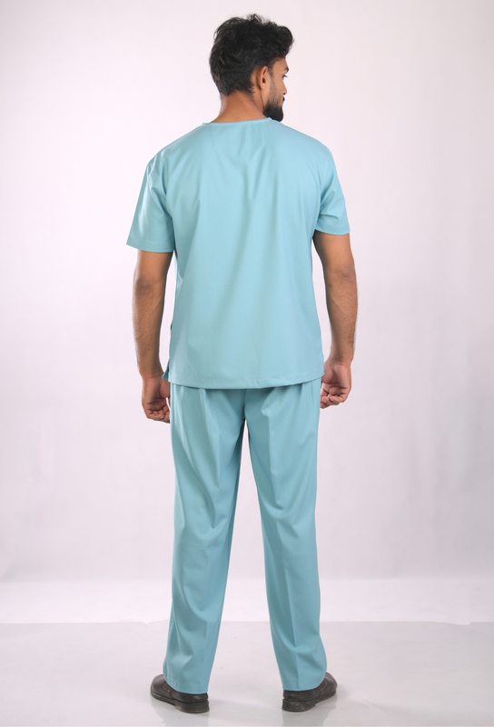 Ksvi Antibacterial Male V-Neck 2 Way Strech Scrub Shirt Pant (Eucalyptus)