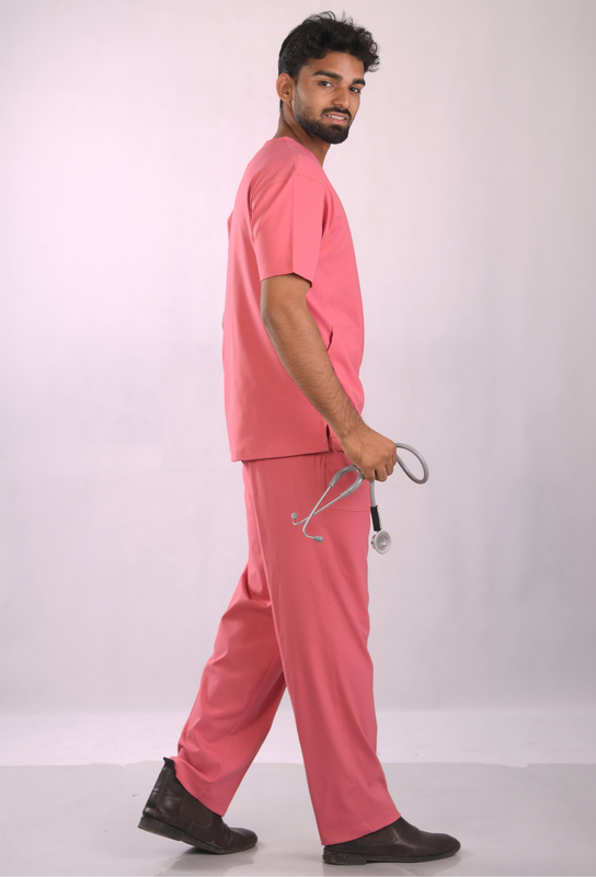 Ksvi Antibacterial Male V-Neck 2 Way Strech Scrub Shirt Pant (Mauve)
