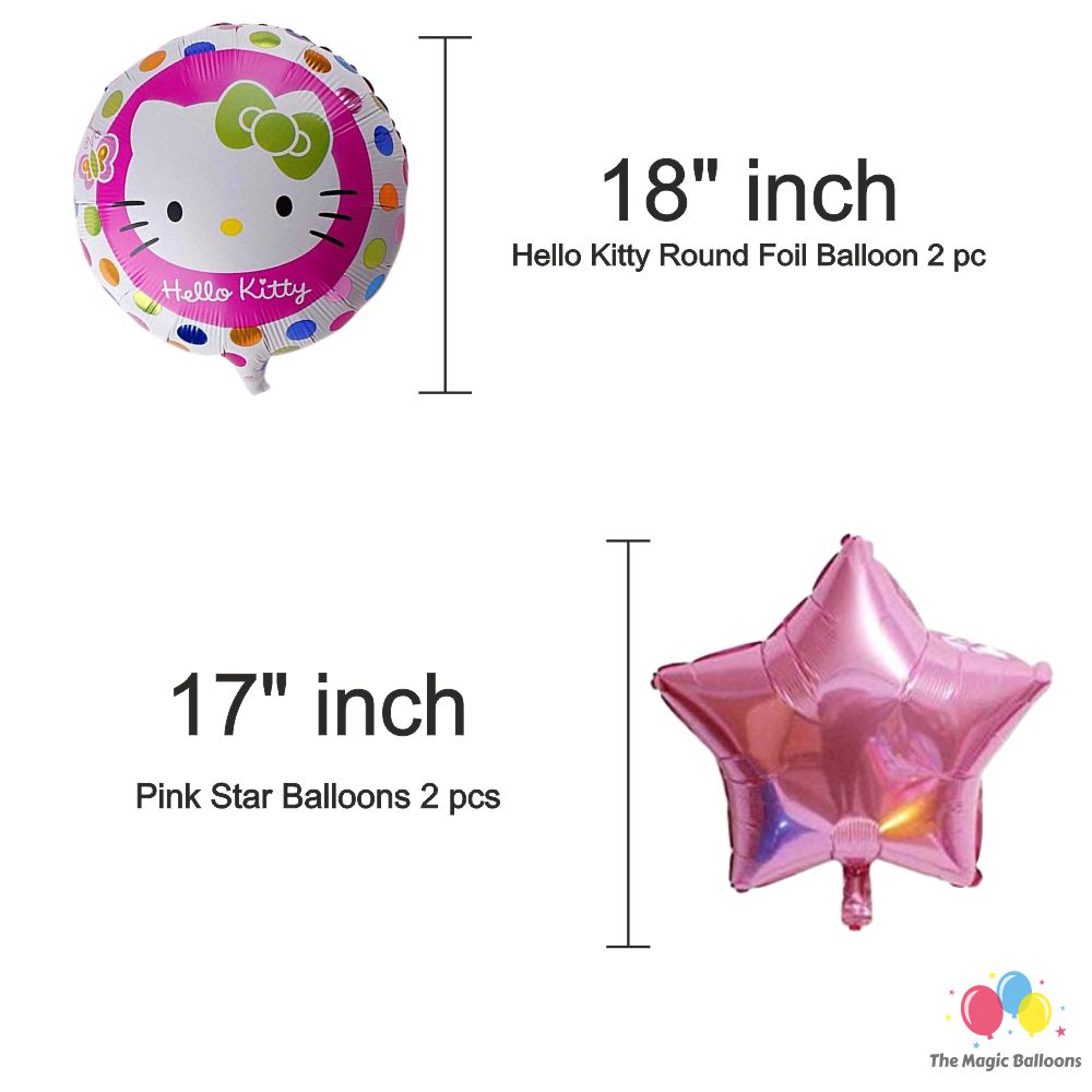 The Magic Balloons Hello Kitty Birthday Party Decoration combo kits –Hello Kitty Birthday Combo Pack of 38 Pcs, foil 5 pcs Set,1 Happy Birthday banner, 2 Foil Curtains,30 Balloons-181455