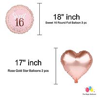 The Magic Balloons-Sweet 16 Balloons combo with printed balloons 30 Sweet 16 printed balloons 5 foils set 16 rose gold foil 2 curtain 1 banner Birthday Decoration/Party Supplies-Pack of 39 pcs