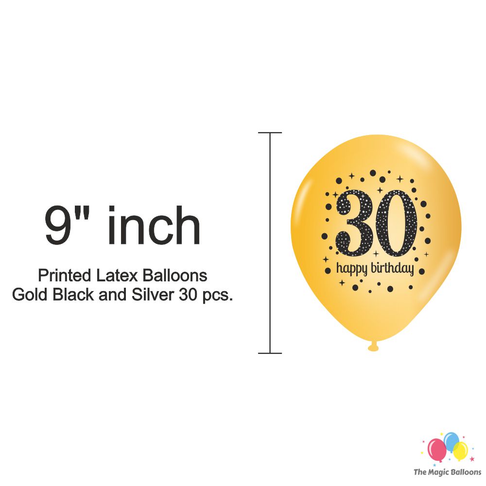 The Magic Balloons Store – Printed Dirty 30 Birthday Party Decoration combo kits – Dirty 30 Birthday Combo Pack of 38 Pcs, foil 5 pcs Set,1 Happy Birthday banner, 2 Foil Curtains,30 Balloons-181550