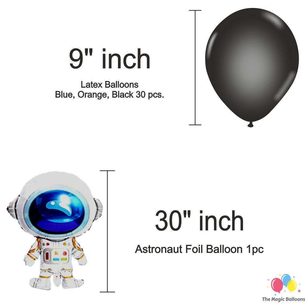 The Magic Balloons Store – Astronaut Space Theme Birthday Party Decoration combo kits – Birthday Combo Pack of 38 Pcs, foil 5 pcs Set,1 Happy Birthday banner, 2 Foil Curtains, 30 Balloons-181553