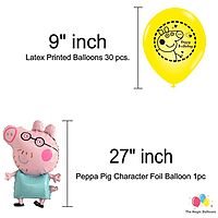 The Magic Balloons- Peppa Pig Birthday Party Decoration combo kit Pack of 38 pcs Peppa Pig Foil Balloons Set of 5 pcs,1 Happy Birthday banner, 2 Silver Foil Curtains, 30 Peppa theme printed Balloons