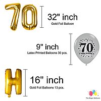 The Magic Balloons -Happy 70th Birthday Balloons, Happy Birthday Banner Black, Golden Curtain, Magic Candle & Balloon pump