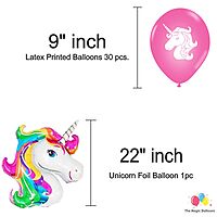 The Magic Balloons- Printed Unicorn Theme Party Decoration Combo Kit for Theme Party, Happy Birthday Decoration Combo 38 pcs, Foil 5 pcs set, 2 Foil Curtain 1 Banner and 30 Balloons- 181573