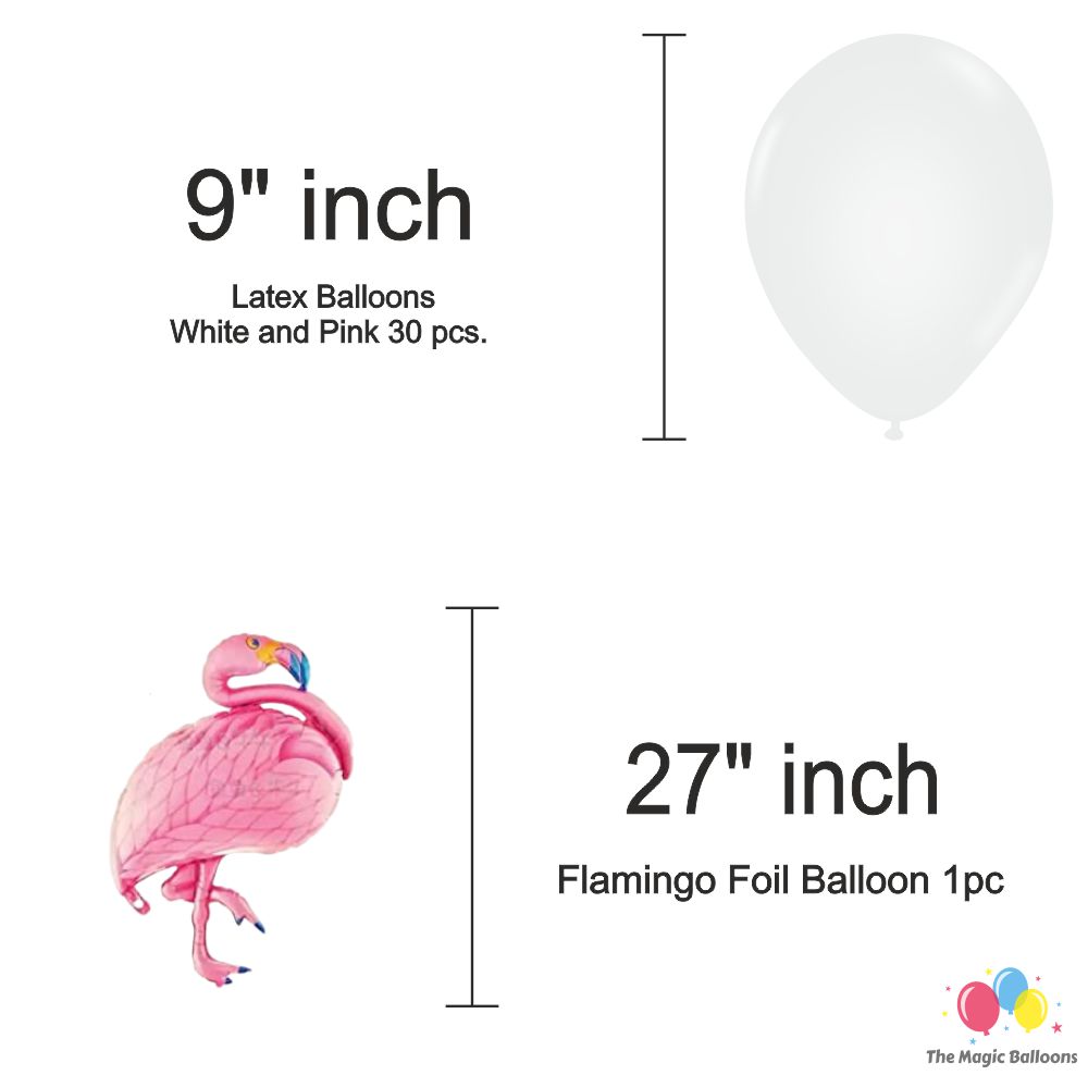 The Magic Balloons- Flamingo Theme Party Decoration Combo Kit for Theme Party, Birthday, House Party Decoration Combo 38 pcs, Foil 5 pcs set, 2 Foil Curtain 1 Banner and 30 Balloons- 181571