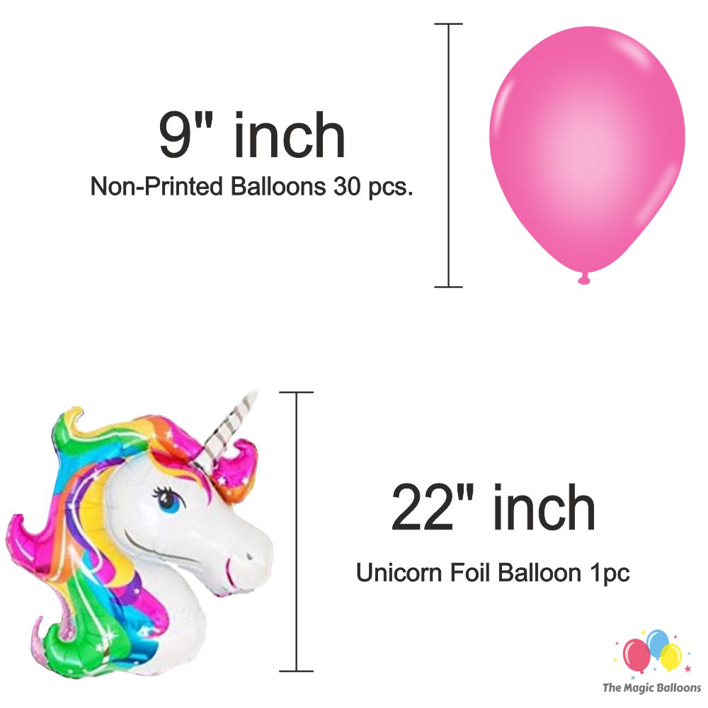 The Magic Balloons Store- Unicorn Theme Party Decoration Combo Kit for Theme Party, Birthday, House Party Decoration Combo 38 pcs, Foil 5 pcs set, 2 Foil Curtain 1 Banner and 30 Balloons- 181570
