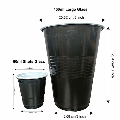 Set of 20 Combo Pack Glasses | Black Large & Shots Glasses | Beer Pong | Drinking Glass | Reusable Drinking Glass for New Year Bachelor Retirement Wedding Parties And Games | Each Size Of -10pcs