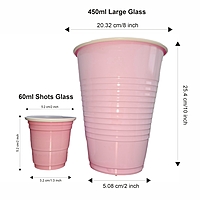 Set of 20 Pink Combo Pack | 10 Pong Glasses 450ml & 10 Shot Glasses 60ml | Reusable Party Glasses for Beer Pong Shots | Perfect for Events & Celebrations