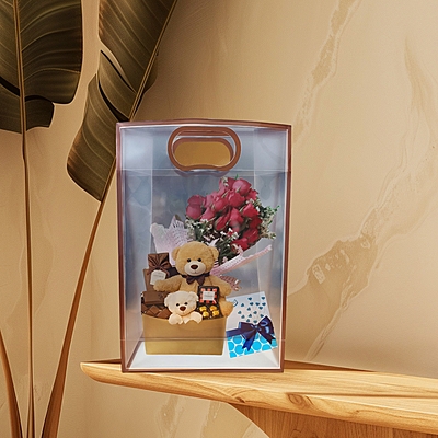 Pack of 6 Transparent Goodie Bags | Clear Medium Gift Bags for Return Gifts, Party Favors, Birthday, Wedding, Baby Shower | Brown Gift Bags