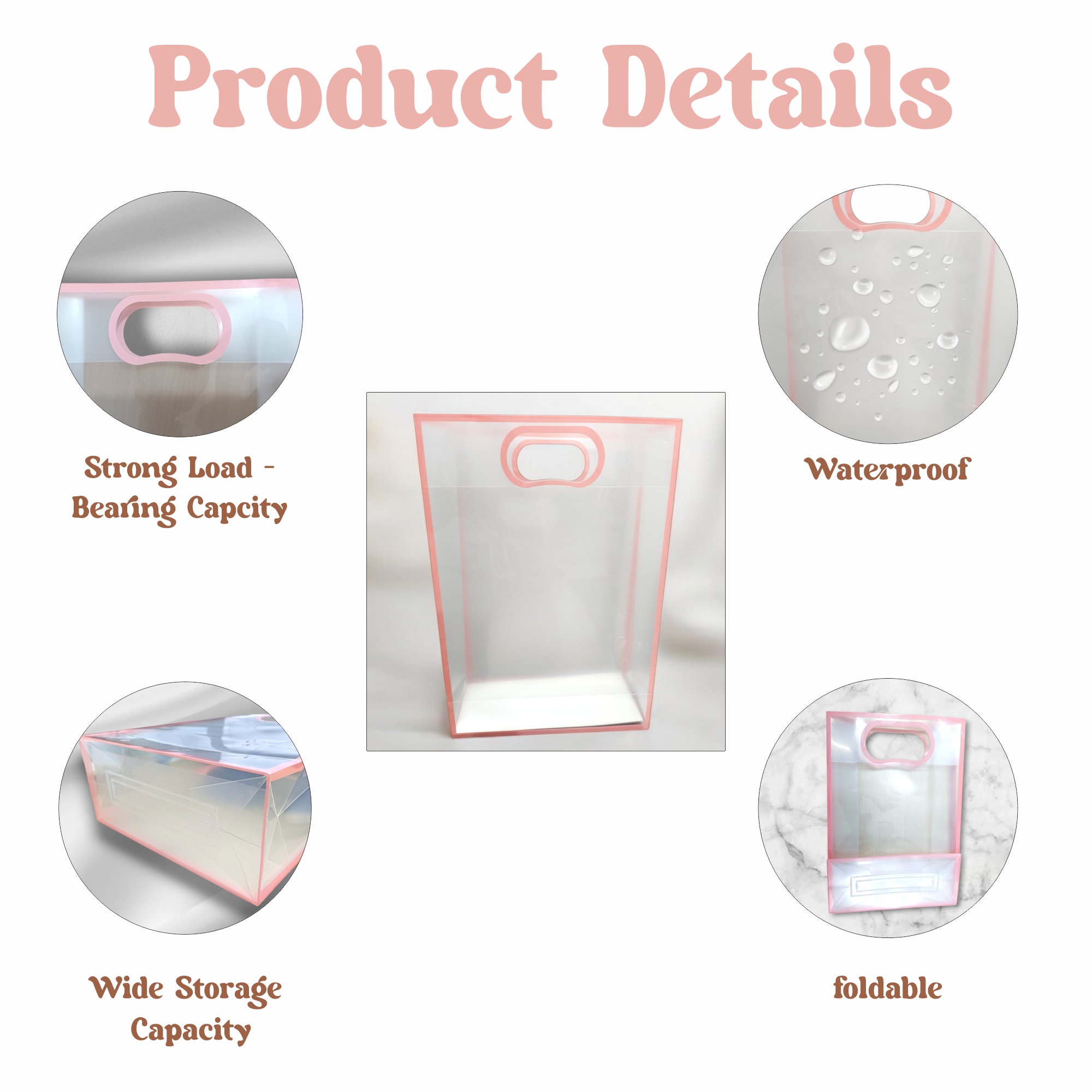 6 Pcs Transparent Goodie Bags – Clear Gift Bags for Valentine Wedding Return Gifts Birthday Party Festivals Events Small Hamper Bags Pink Shopping Bags