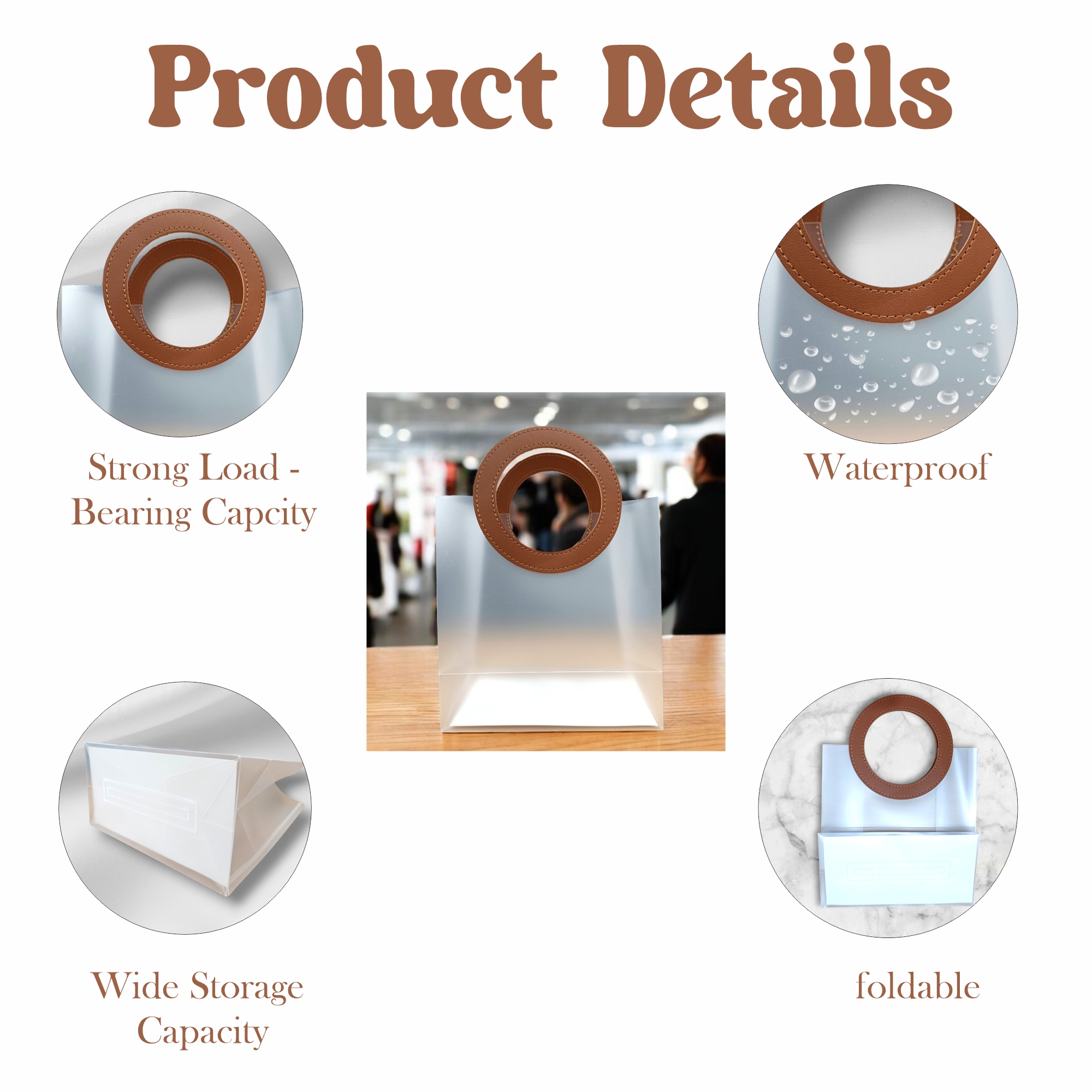 6 Pcs Small-Goodie Bags Transparent Bag with Round Handle Gift Bags for Presents, Hamper Bags, Shopping Bags for Valentine Gifting Bag