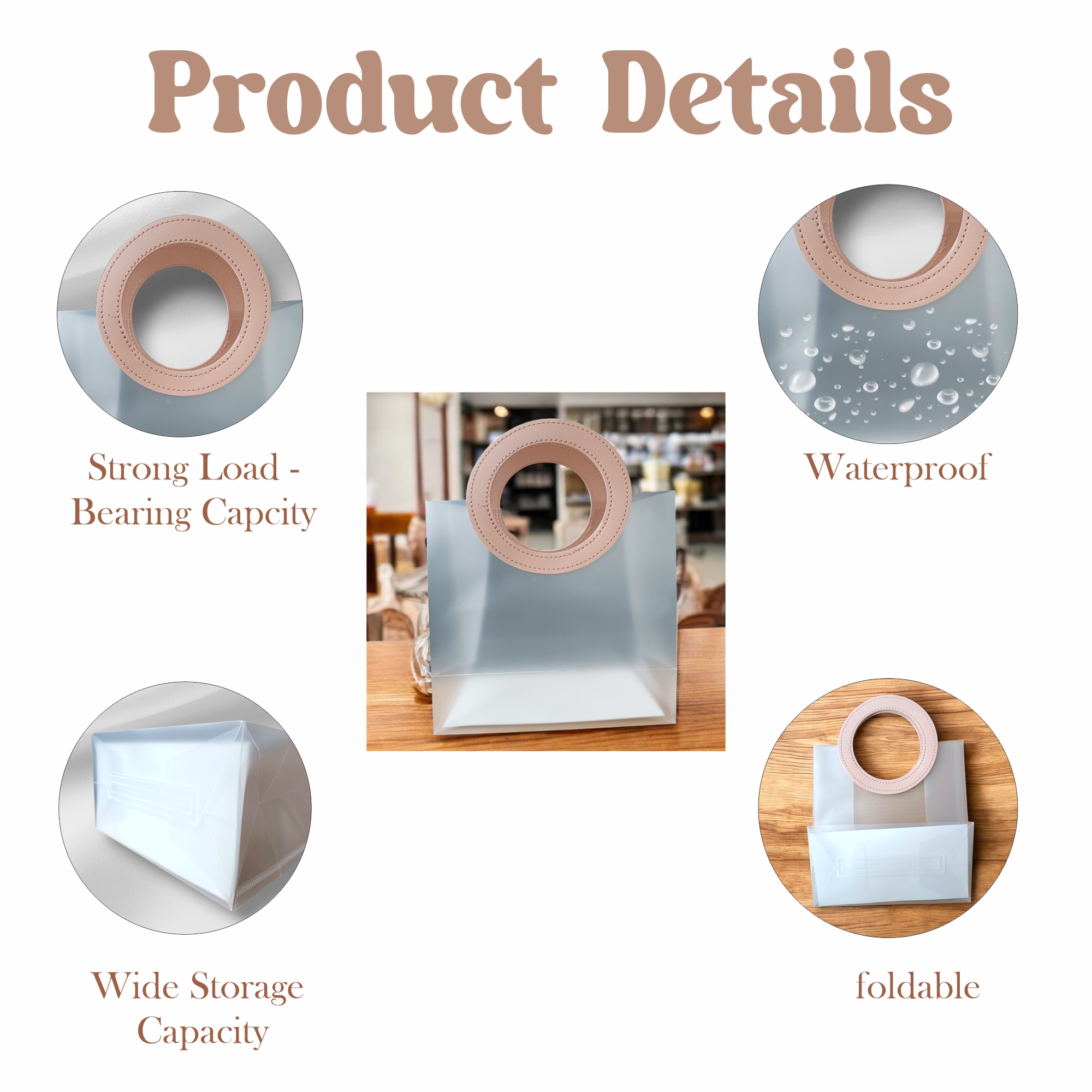 6pcs Transparent Gift Bags with Pink Handles | Light Weight Clear Gift Wrap Bags for Bridal Party, Baby Shower, Wedding Return Gifts, Birthday Party, Valentine, Bachelorette, Shopping Bags