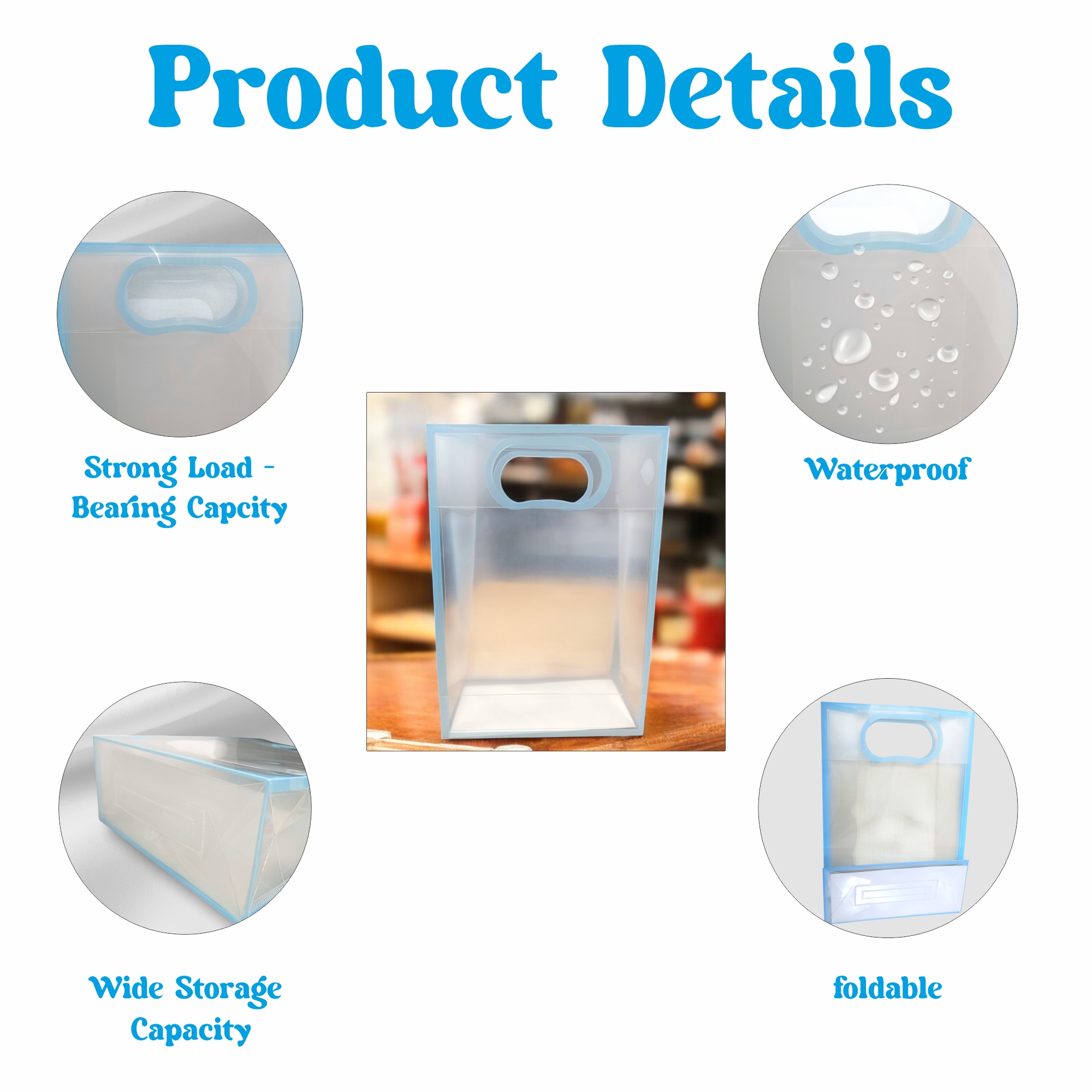 Small Size -6 Pcs Blue Transparent Goodie Bags – Clear Gift Bags for Valentine Wedding Return Gifts Birthday Party Festivals Events, Hamper Bags Shopping Bags