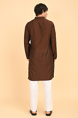 Men Ethnic Embroidered Long Kurta - Brown