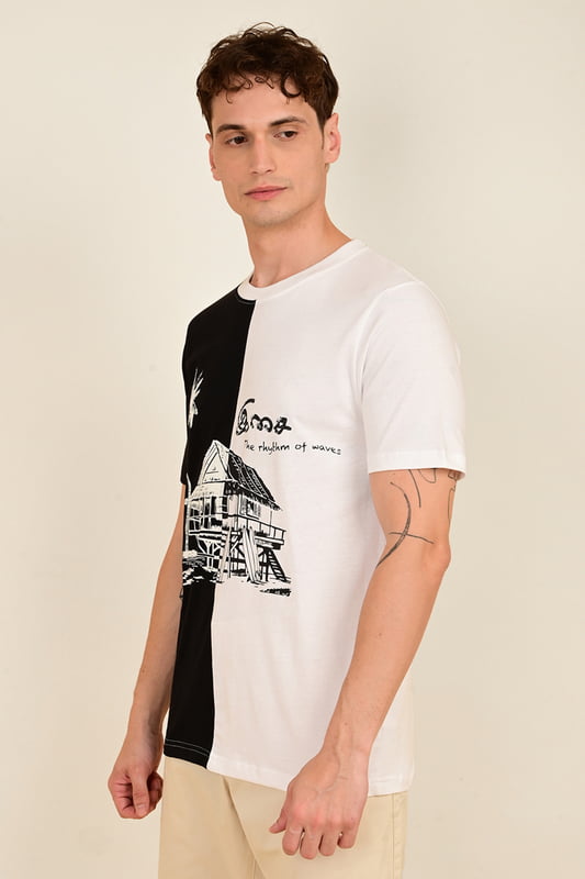 Men's Colour Block Printed Tshirt