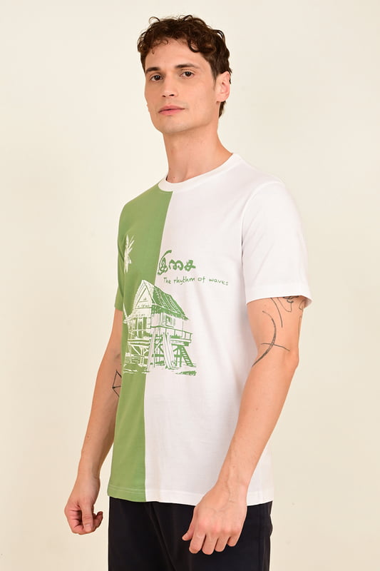 Men's Colour Block Printed Tshirt