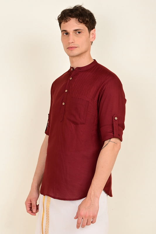 Men's Embroidered Short Kurta