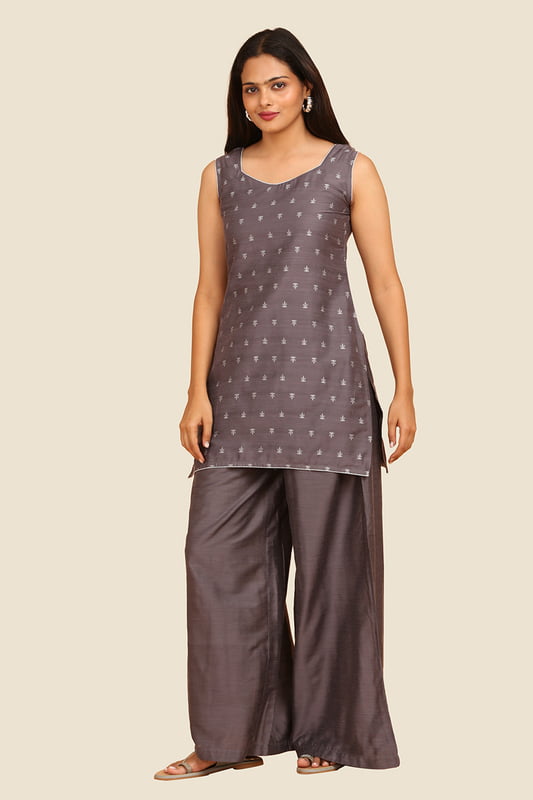 Women's Sleeveless Jacquard Short Kurta