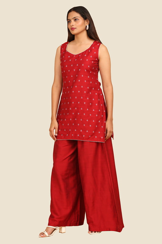 Women's Sleeveless Jacquard Short Kurta